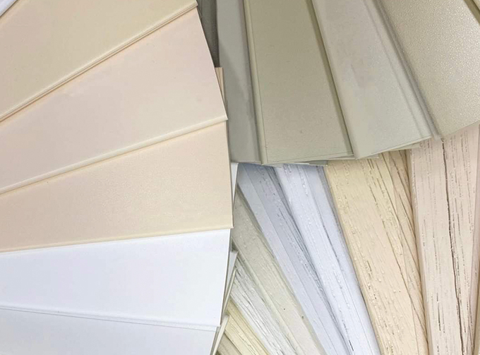 a selection of samples for different shutters, in different materials, colours and finishes