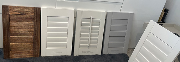 a variety of different shutter samples in different colours, materials and shapes